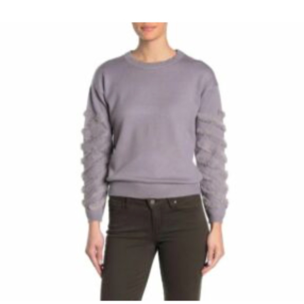 NWT Michelle Nicole Faux Fur Sleeve Sweater GREY S